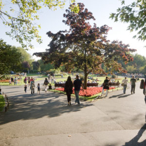 Precioso parque verde y soleado en Dublín.