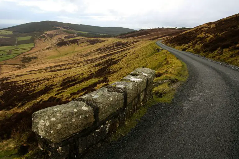 Carretera estrecha y con curvas en Irlanda.